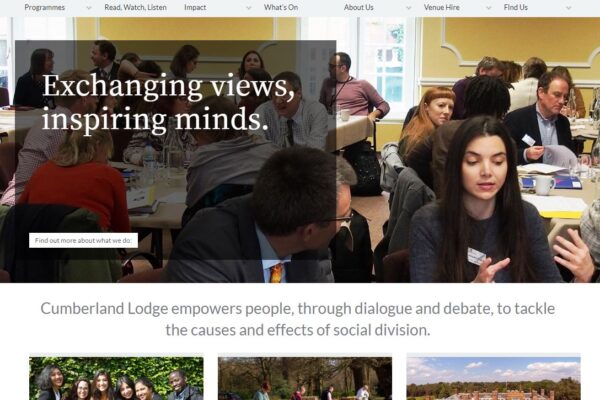 Screenshot of new Cumberland Lodge website, May 2020