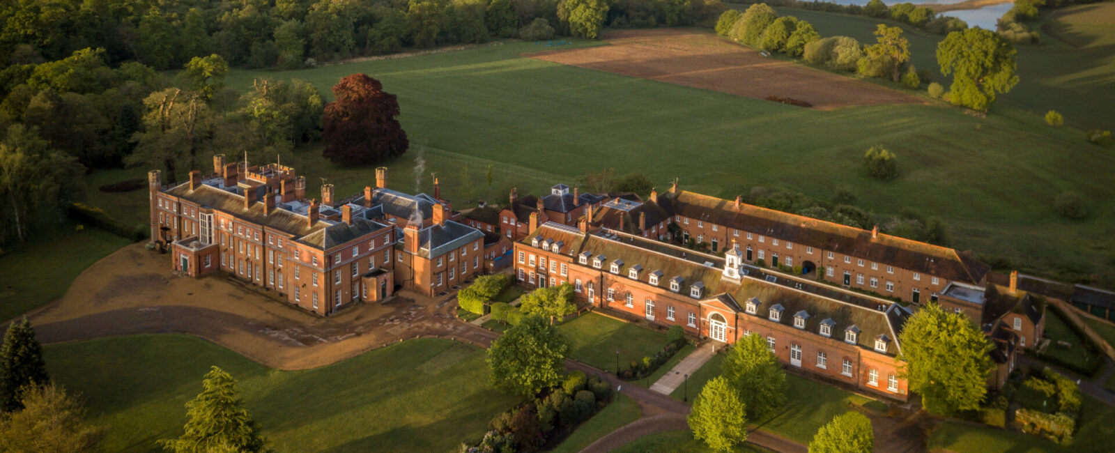 Cumberland Lodge's buildings and facilities as seen from above.