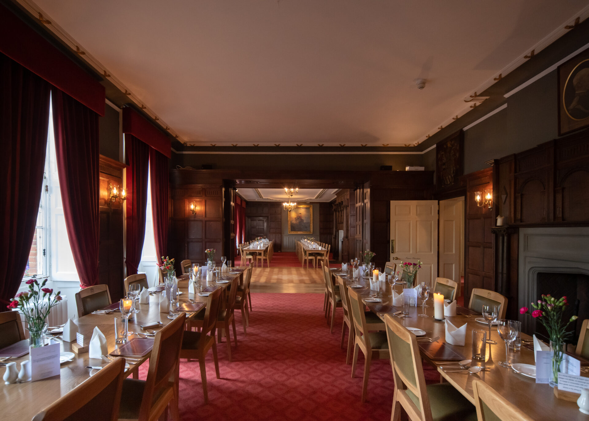 The Prince Christian and Cumberland Dining Rooms combined, and laid for dinner.