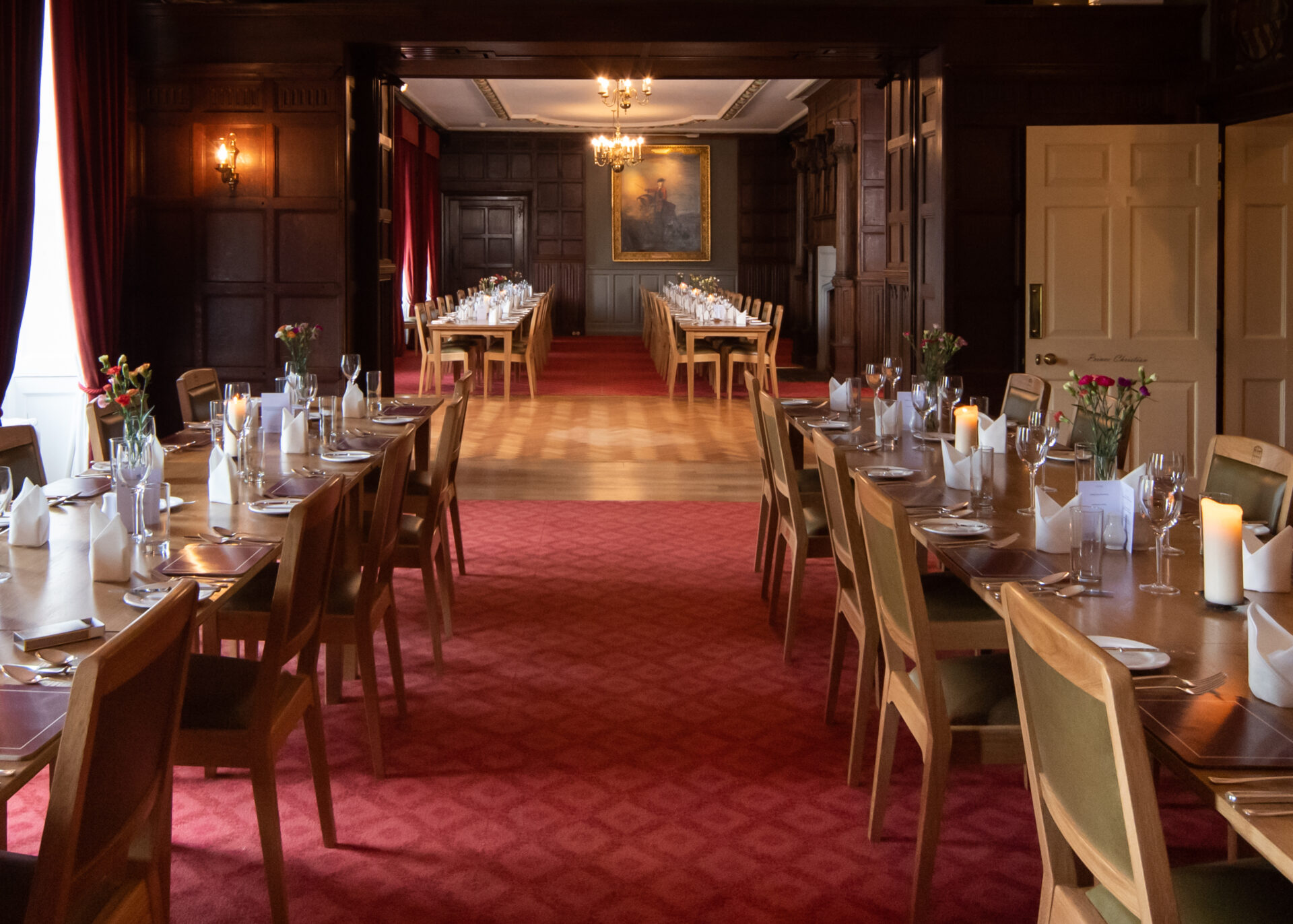 The Prince Christian and Cumberland Dining Rooms combined, and laid for dinner.