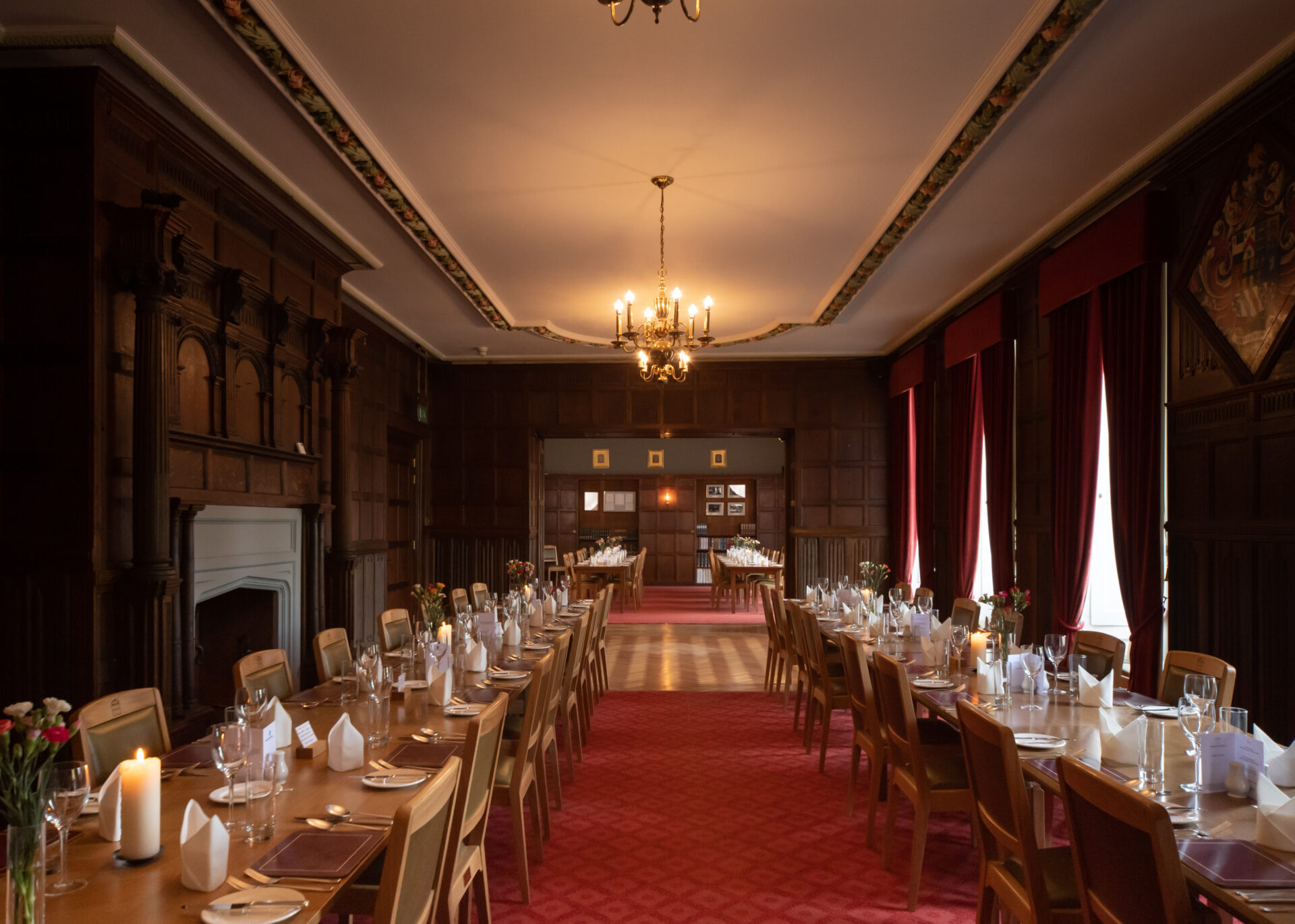 The Cumberland and Prince Christian  Dining Rooms combined, and laid for dinner.