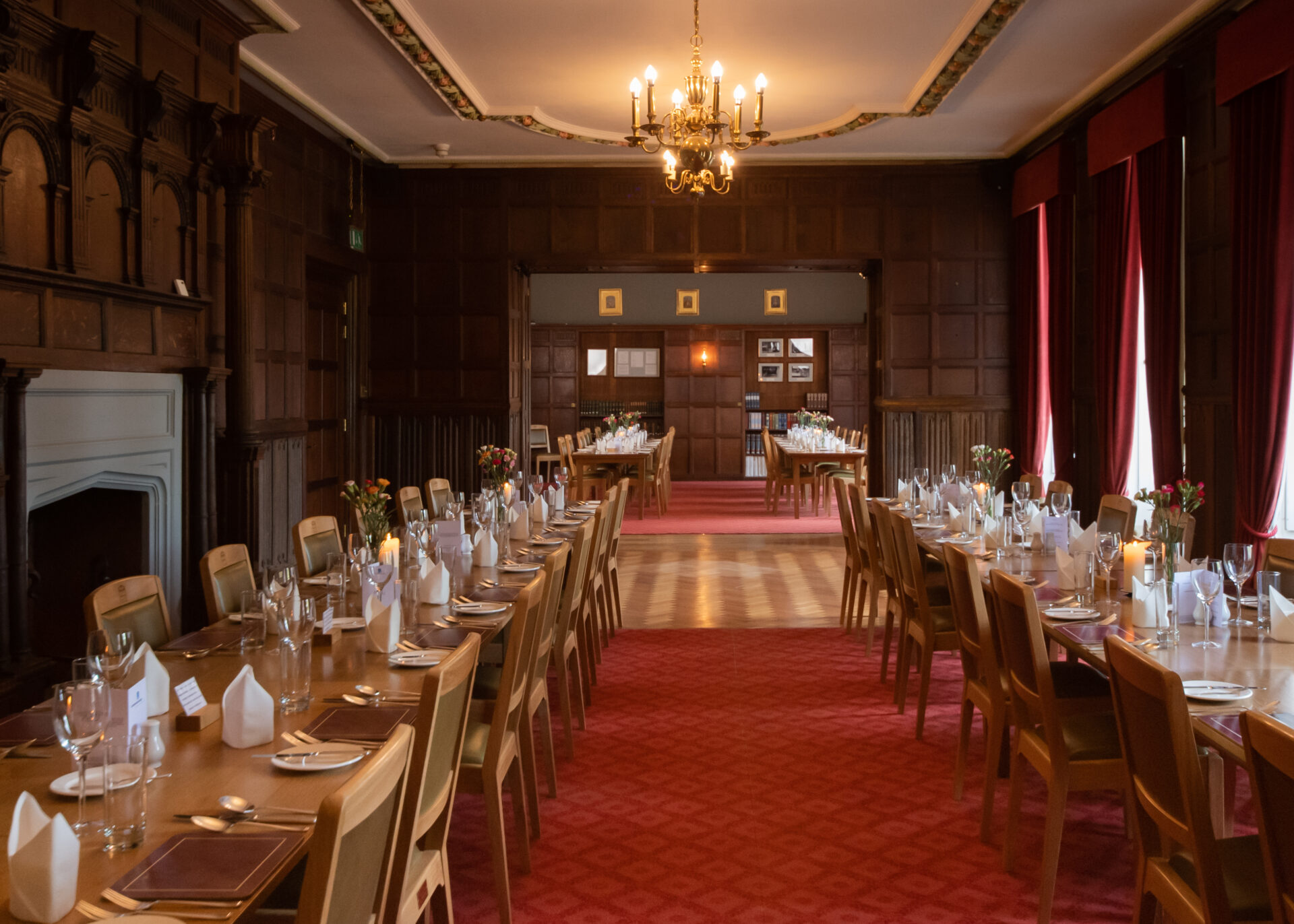 The Cumberland and Prince Christian  Dining Rooms combined, and laid for dinner.