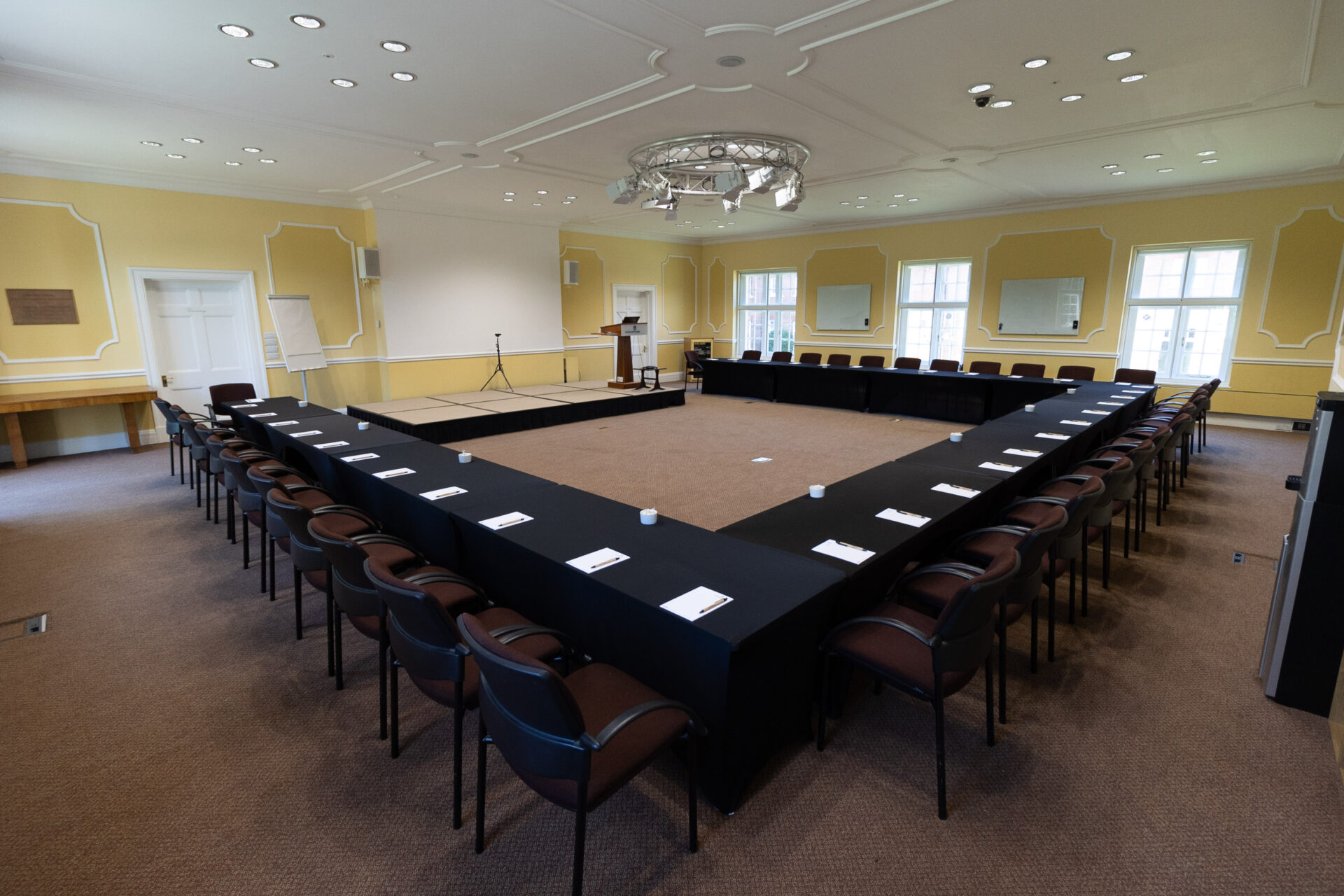 The Flitcroft conference room, set up to accommodate up to 36 people sat in a U-shape boardroom layout.