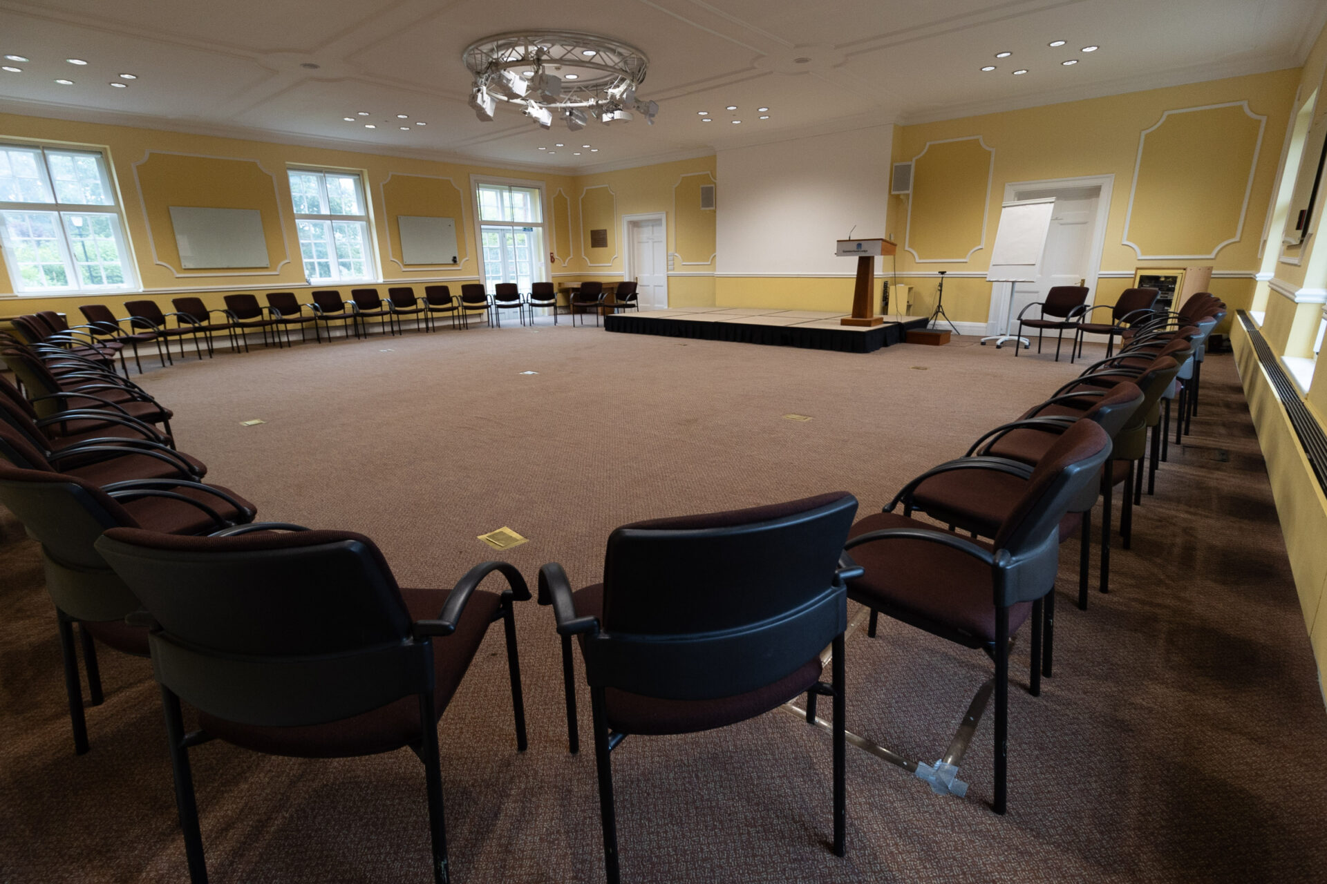 The Flitcroft conference room, set up to accommodate up to 40 people in a semi-circle.