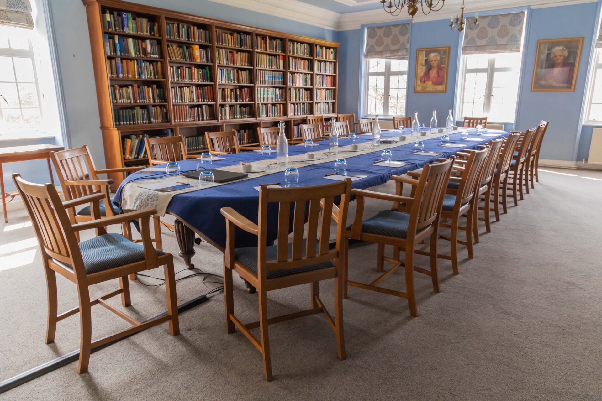 The Amy Buller Library in Cumberland Lodge, set up to accommodate 20 guests