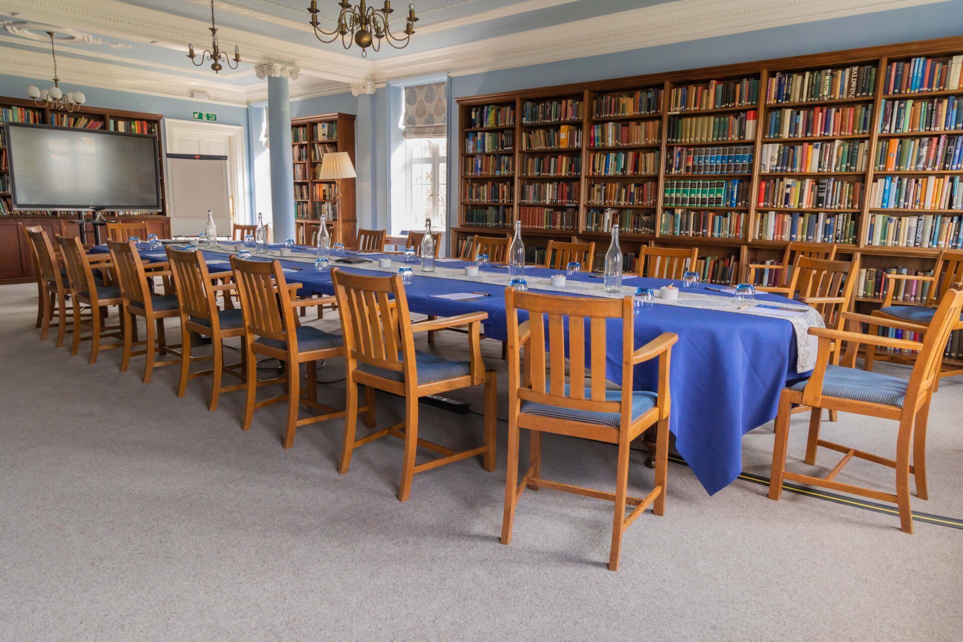 The Amy Buller Library in Cumberland Lodge, set up to accommodate 20 guests