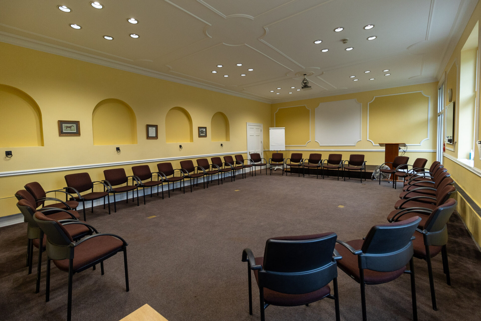 The Sandby conference room, set up in a circle layout to accommodate up to 30 people.
