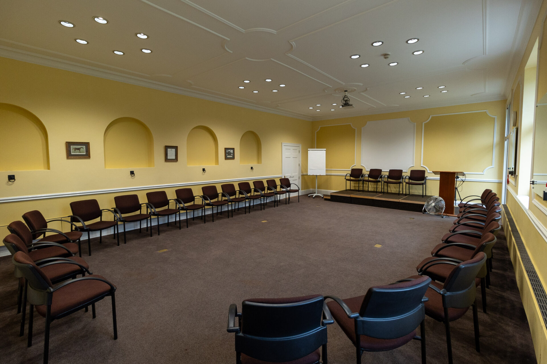 The Sandby conference room, set up in a U-shaped circle layout to accommodate up to 25 people.