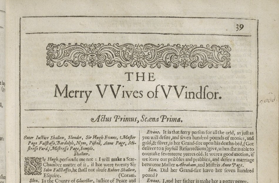 Header page for the Shakespeare Reading Retreat, showcasing the Merry Wives of Windsor