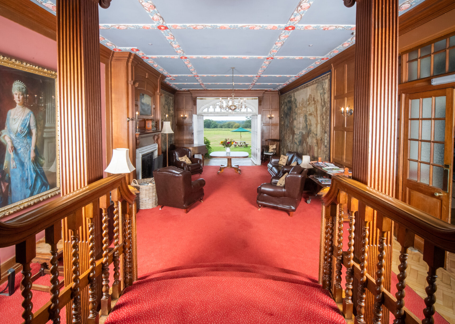 The Tapestry Hall as viewed from the main staircase in Cumberland Lodge.