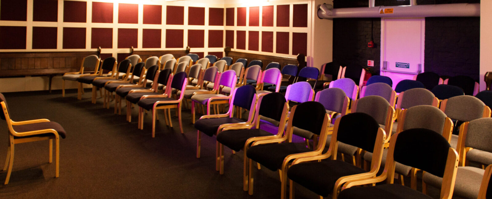 The Vaults entertainment space in the basement of Cumberland Lodge, set up in a theatre layout.