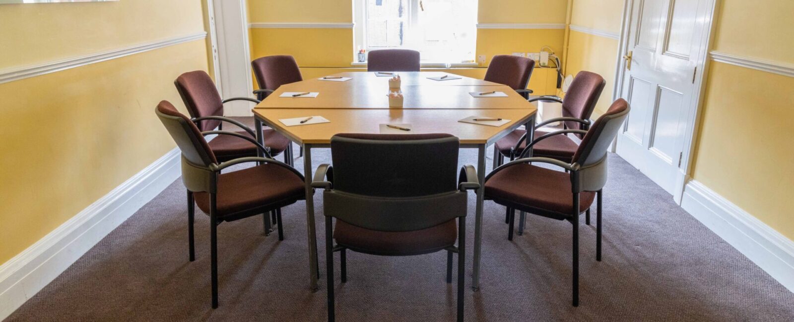 The Windham breakout room, laid out to accommodate eight people.