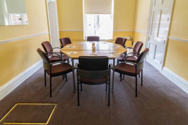 The Windham breakout room, laid out to accommodate eight people.