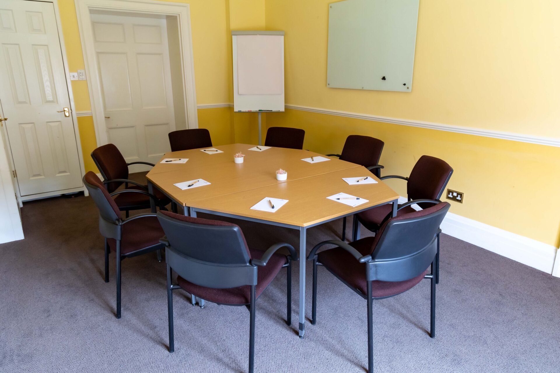 The Windham breakout room, laid out to accommodate eight people.