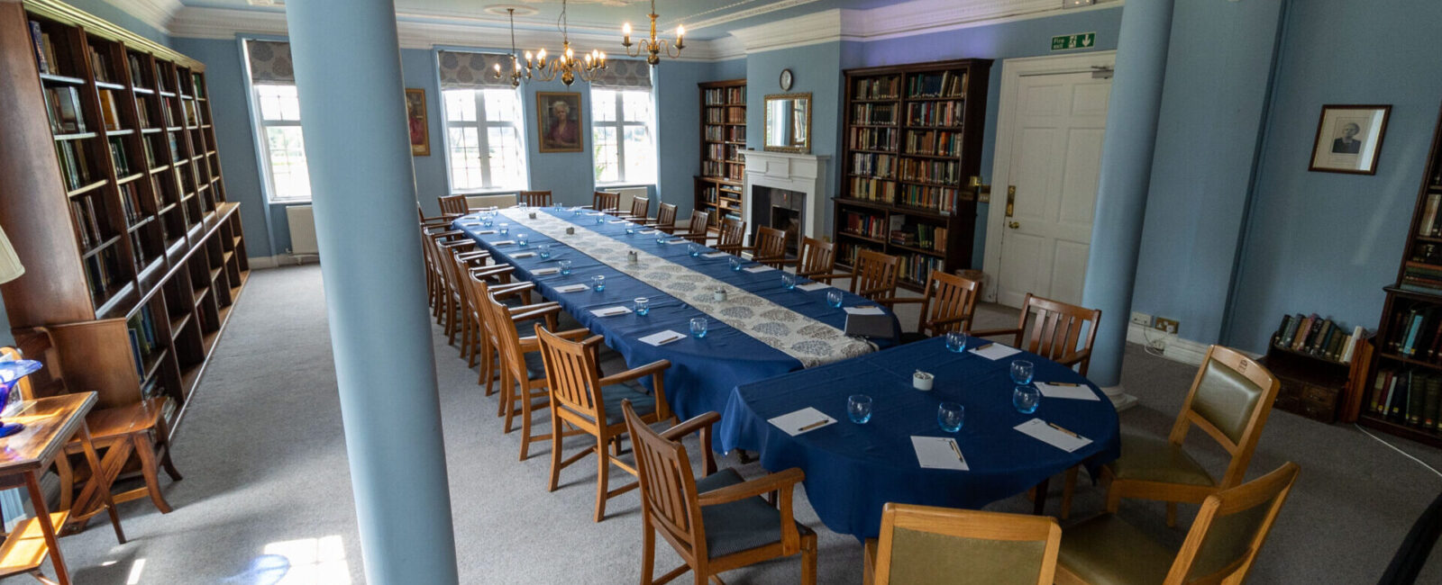 The Amy Buller Library in Cumberland Lodge, set up to accommodate 25 guests